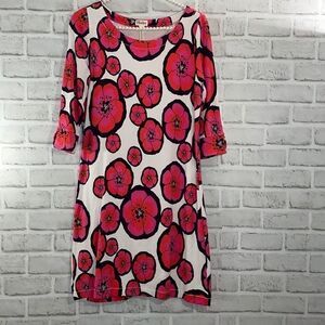 Hatley Floral Hibiscus Dress Pink and White Size Small Quarter Length Sleeve